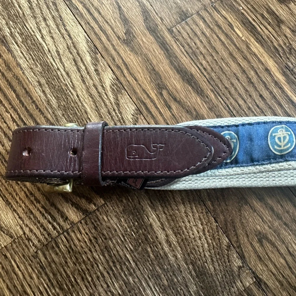 Vineyard Vines Kids Canvas Belt Navy Whale Club Logo Leather Preppy Size 26